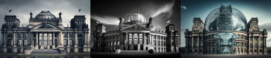 Reichstag Berlin Deutschland: Ein historisches Geb&auml;ude, das als Sitz des Deutschen Reichstags und heute als Sitz des Deutschen Bundestags dient. (c) 2023 Midjourney AI, Lizenz: CC BY-NC 4.0