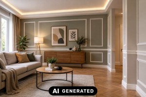 Wohnräume optisch aufwerten mit Leisten und Verkleidungen - Bild: KI-generiert / BAU.DE Wohnräume optisch aufwerten mit Leisten und Verkleidungen - Bild: KI-generiert / BAU.DE