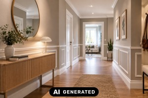 Wohnräume optisch aufwerten mit Leisten und Verkleidungen - Bild: KI-generiert / BAU.DE Wohnräume optisch aufwerten mit Leisten und Verkleidungen - Bild: KI-generiert / BAU.DE