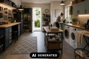 Ergonomische Bodenbeläge für Werkstatt und Hauswirtschaftsraum planen - Bild: KI-generiert / BAU.DE Ergonomische Bodenbeläge für Werkstatt und Hauswirtschaftsraum planen - Bild: KI-generiert / BAU.DE