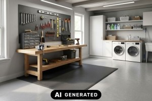 Ergonomische Bodenbeläge für Werkstatt und Hauswirtschaftsraum planen - Bild: KI-generiert / BAU.DE Ergonomische Bodenbeläge für Werkstatt und Hauswirtschaftsraum planen - Bild: KI-generiert / BAU.DE