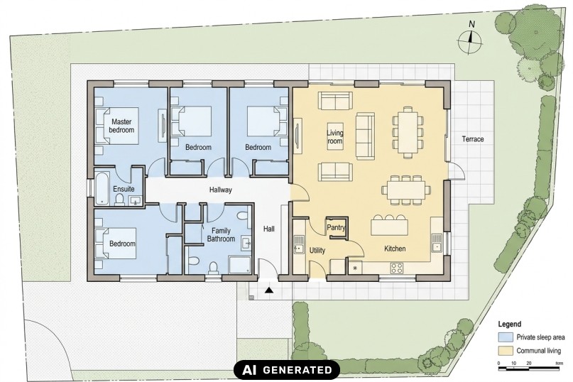 Bungalow planen: Durchdachter Grundriss f&uuml;r kurze Wege im Bungalow