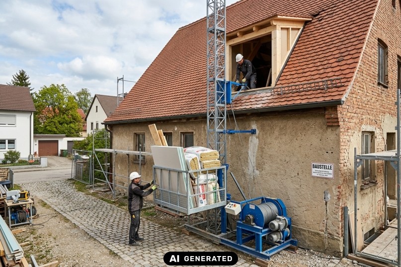 Dachausbau selbst machen: Elektroseilwinde erleichtert den Materialtransport beim Dachausbau