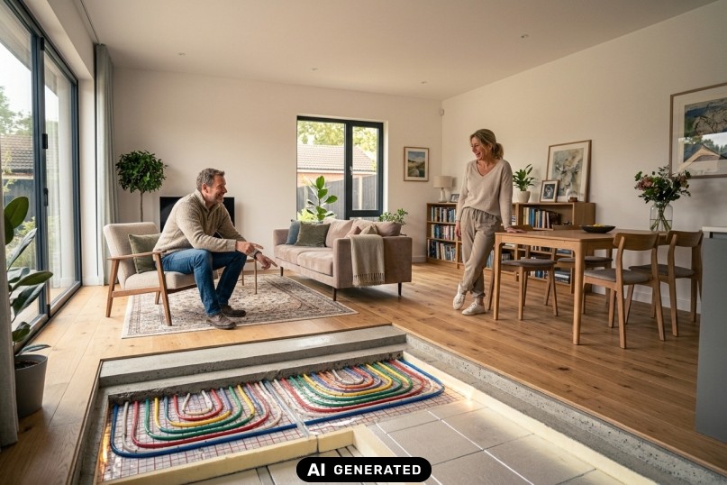 Bungalow planen: Fu&szlig;bodenheizung sorgt f&uuml;r gleichm&auml;&szlig;ige W&auml;rme im Bungalow