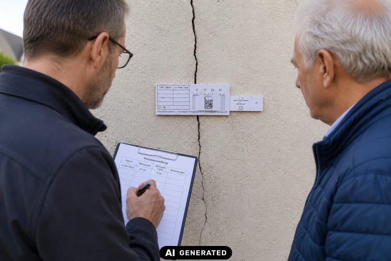 Riss&uuml;berwachung an der Fassade: mechanische Messlehre im Einsatz