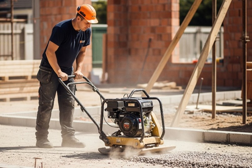 Eine R&uuml;ttelplatte ist ein mechanisches Bauger&auml;t, das zur Verdichtung von Bodenmaterialien verwendet wird.